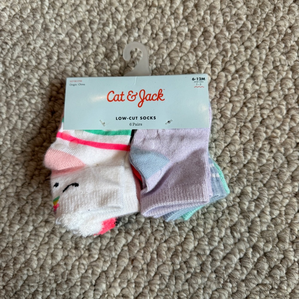 Cat & Jack Baby Girls‎ Low-Cut Socks 6 Pairs Stripes Multi Size 6-12 Months